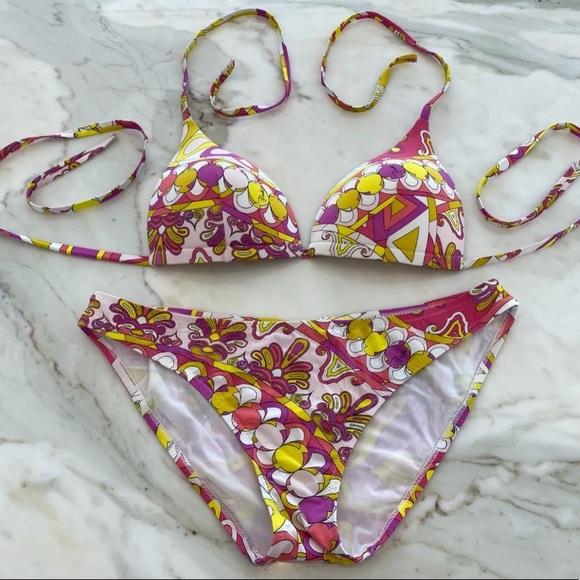 EMILIO PUCCI PINK YELLOW WHITE PRINT BIKINI IT 42 / US 8 - Picture 2 of 12